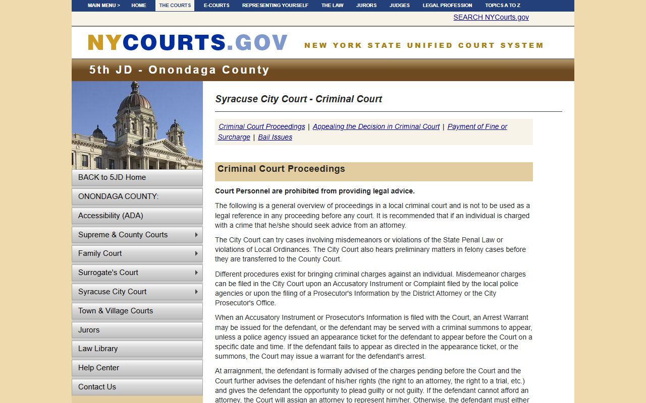 Syracuse City Court Criminal Division for case records