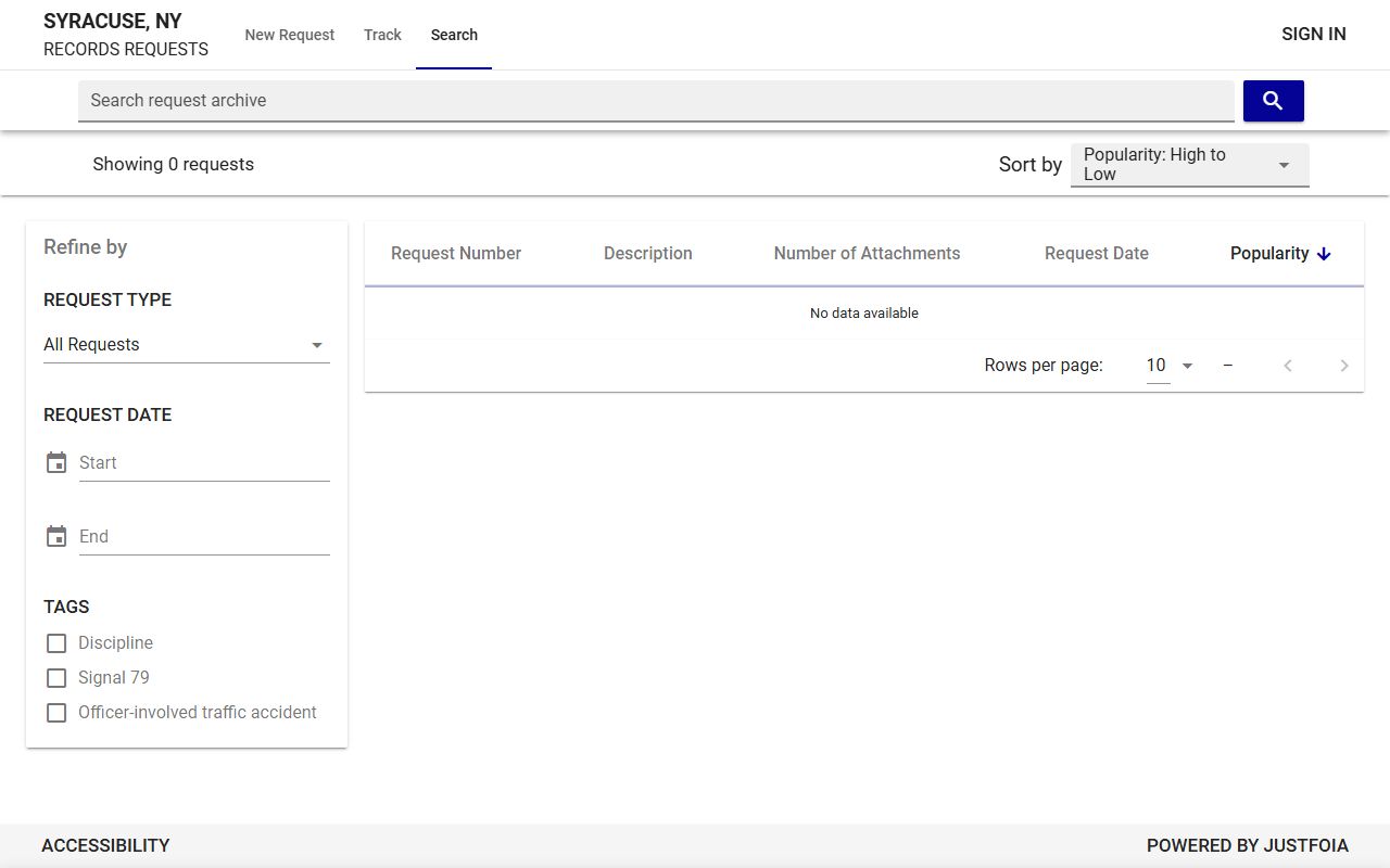 Syracuse Police Department FOIL records portal for criminal history requests