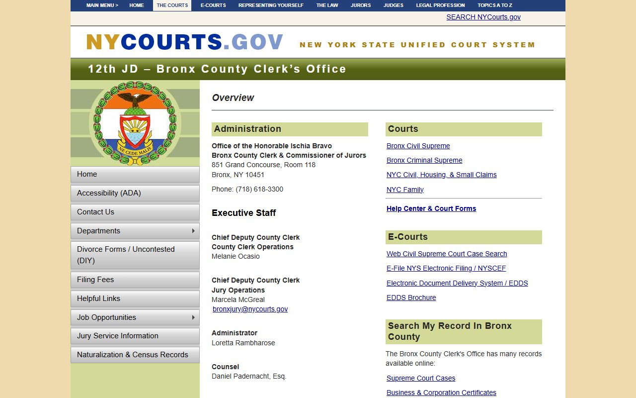 Bronx County Clerk criminal history records office