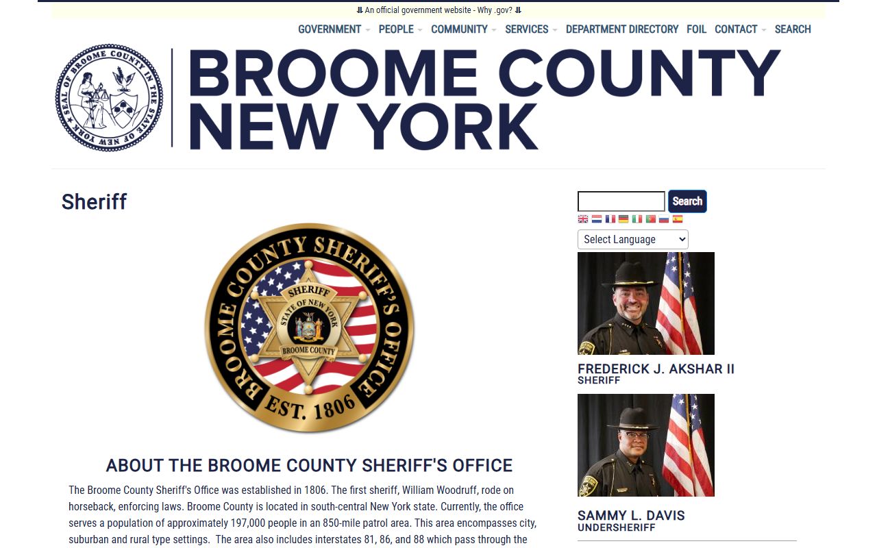 Broome County Sheriff criminal history records office