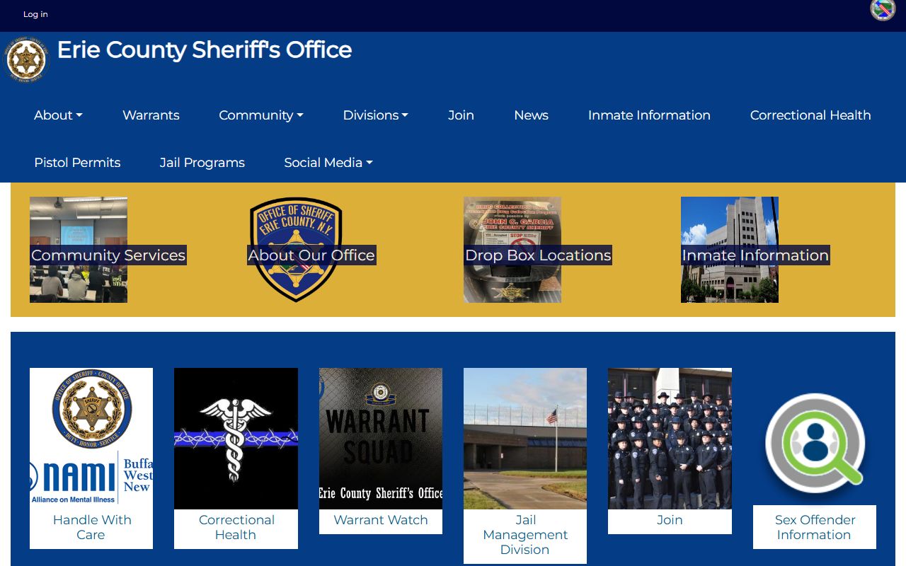 Erie County Sheriff Office website for criminal history records