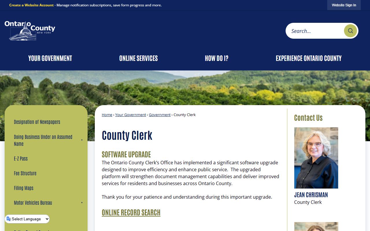 Ontario County Clerk Office criminal history records