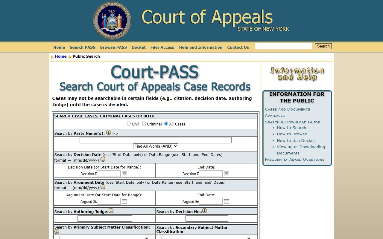 New York Court of Appeals criminal history case search