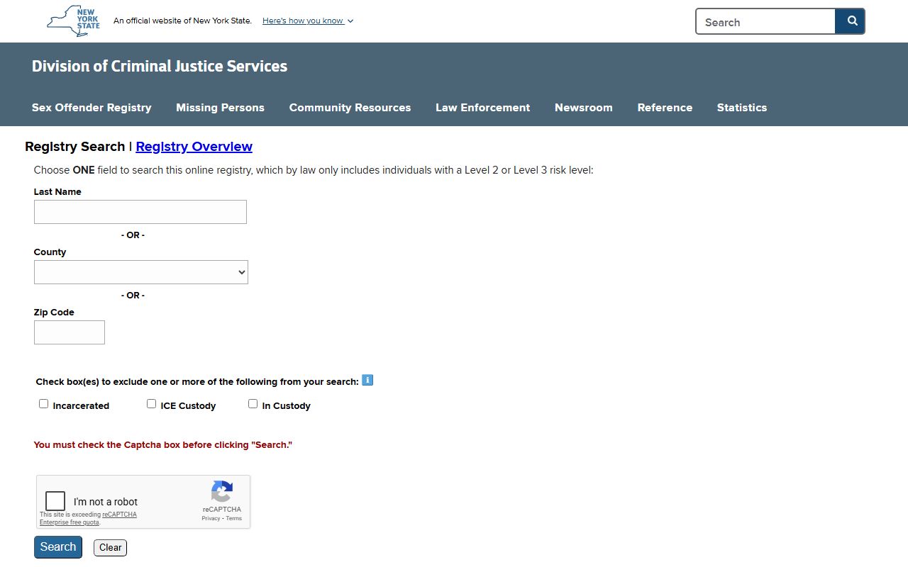 New York sex offender registry criminal history search